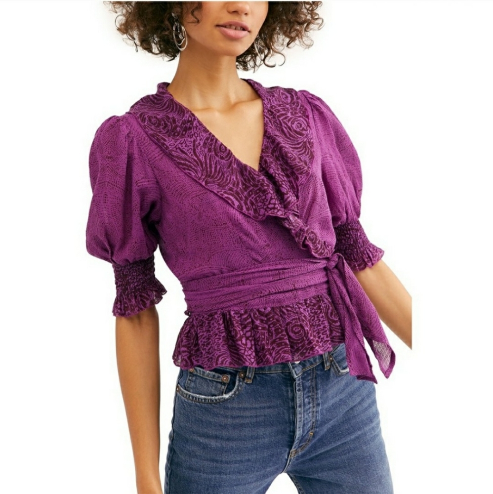 Free People Purple Ruffled Surplice Wrap Top Amethyst